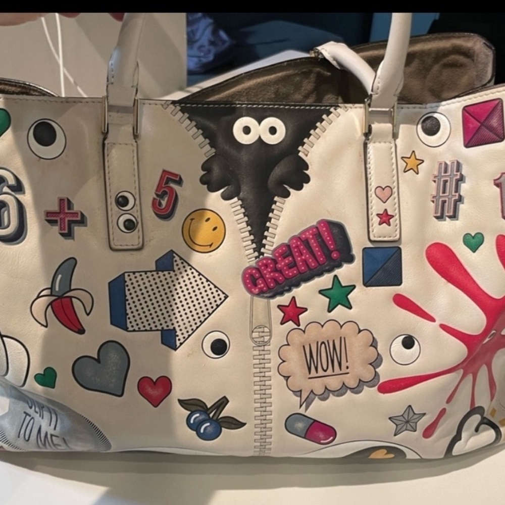 Anya Hindmarch all over sticker ebury ivory bag tote -CHICEST bag size large. - Picture 3 of 15